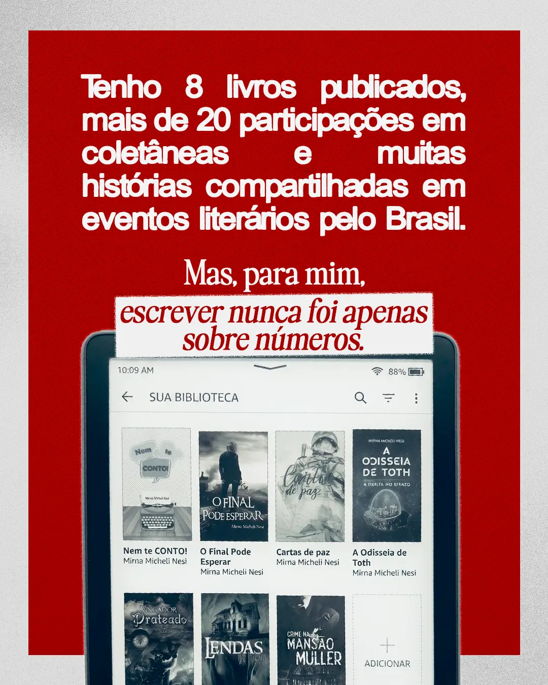 Carrossel com trajetória literária e livros publicados