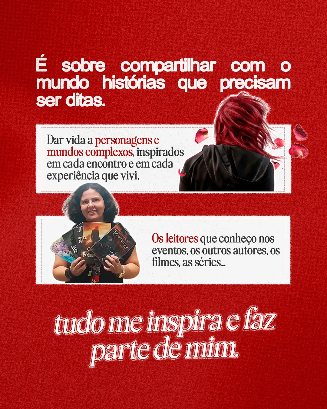 Carrossel sobre inspirações e histórias da autora